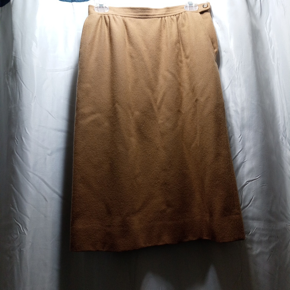 Lord & Taylor Camel Brown Midi A-Line Skirt 100% Wool Size 6